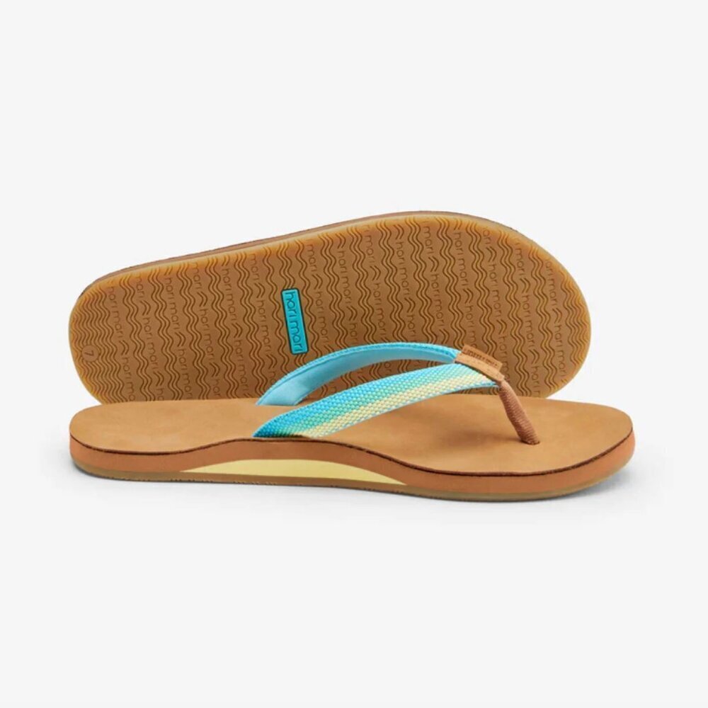 Hari Mari NWT Scouts Breeze Brown Leather Flip Flop Sandals Aqua Blue, size 9